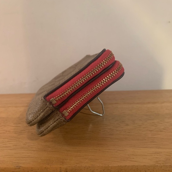 COACH Signature Leather Canvas Double Zip Wristlet F66506 Khaki Bright P… - Picture 4 of 14